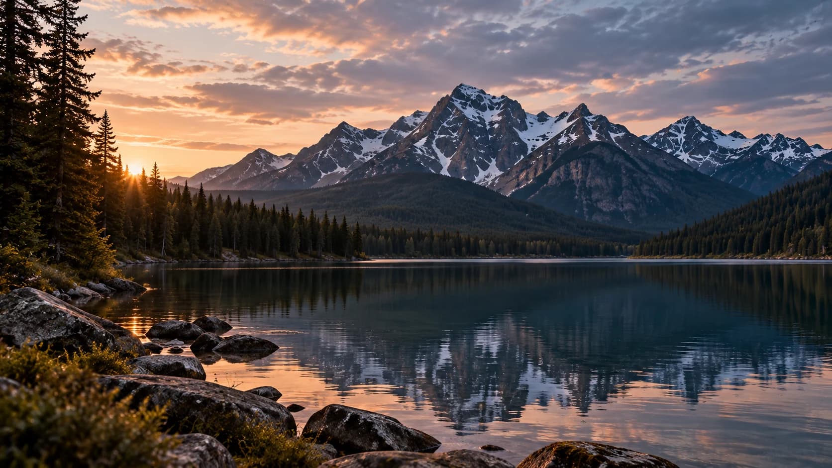 Lake with mountain view